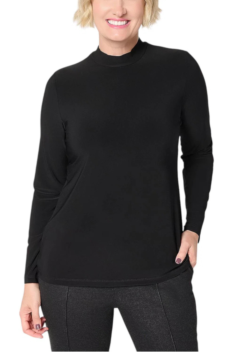 Dennis Basso Women's Italia Knit Long Sleeve Top Black - Regular